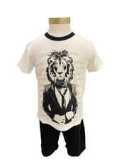 Black White Lion in Suit Pyjamas Top and Short Set
