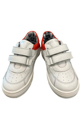 Red-White Leather Sneakers with Rubber Sole Shoes