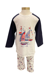 Sailboat Print Pyjamas Top and Trouser Set