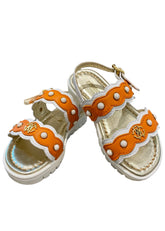 Gold-Orange-White Strudded Pearl Sandals