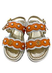 Gold-Orange-White Strudded Pearl Sandals