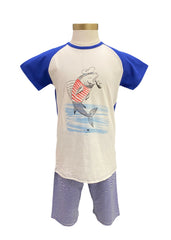 Blue White Fish with Pipe Print Pyjamas