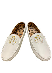 White Loafer with Rhinestone 'RC' Logo Shoes