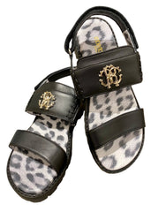Black Velcro Straps Leather Sandals