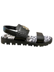 Black Velcro Straps Leather Sandals