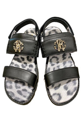 Black Velcro Straps Leather Sandals