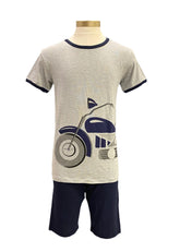 Navy Blue Gray Motorbike Print Pyjamas