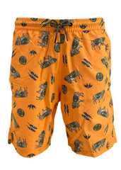Orange Multi Santa Fe Bison All over Print Swim Shorts
