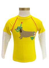 Yellow Hot Dogs Print Rash Guard