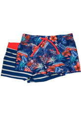 Orange Blue Prints and Stripes Swim Shorts