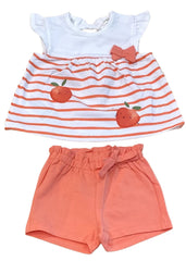 Orange Stripe with Cherry Print Short Set