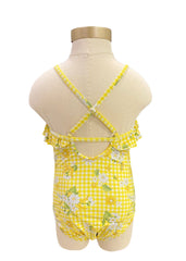 Yellow Checkered Sunflower Print Swimsuit