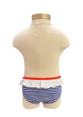 Navy Blue Stripe and Polka Dots with Flower Applique Bikini