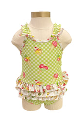 Green Checkered One Piece Swimsuit