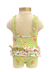 Green Checkered One Piece Swimsuit