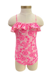 Pink AOP Floral Print with Ruffles Swimsuit