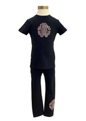 'RC' Pink Studs Black Top and Leggings Set