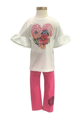 Frill Quarter Sleeve Top and Leggings Set