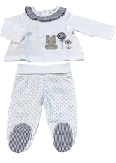 Polka with Embroidery Top and Pants With Feet Set