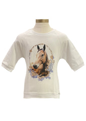 White Horsehead and Floral Print Maxi Long Sleeve T-Shirt