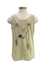 Green Necklace Print Jersey Sleeveless T-Shirt