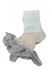 Gray Peach Lace Cuff Socks