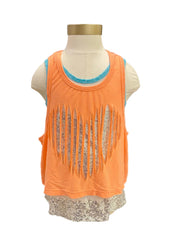 White Orange Funky Heart Sleeveless T-Shirt