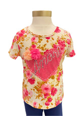 Ivory Pink Hearts and Flowers Short Sleeve T-Shirt