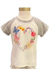 Multi Heart Flowers and Butterly Short Sleeve T-Shirt