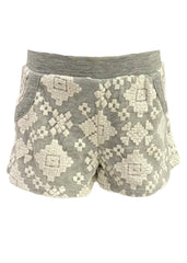 White Gray Embroidered Shorts