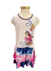 Multi Bird, Flowers Embroidered Dress