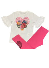 Frill Quarter Sleeve Top and Leggings Set