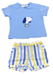 Beagle Printed Top with Linen Stripe Short