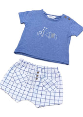 Animal Drawing Printed Top and Checkered Short