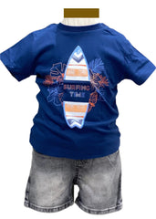 Stripe Surfing Board Print T-Shirt and Short Set