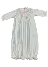 White Pink Full Button Popper Baby Gown