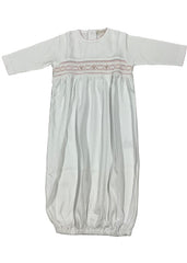 White Pink White Smock Baby Gown