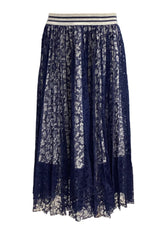 Navy Blue Silver Gina Lace Skirt
