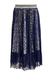 Navy Blue Silver Gina Lace Skirt