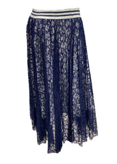 Navy Blue Silver Gina Lace Skirt