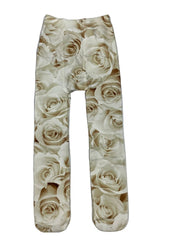 Ivory Yellow Yellow Rose Print Tight Stockings