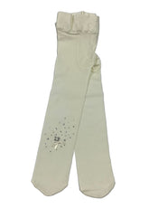 Beige Crystal Pearl and Ribbon Design Tights and Stockings