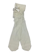 White Layered Laces and Ribbon Design Tights and Stockings
