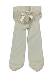Beige Layered Laces and Ribbon Design Tights and Stockings