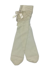 Beige Layered Laces and Ribbon Design Tights and Stockings