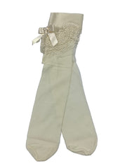 Beige Layered Laces and Ribbon Design Tights and Stockings