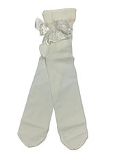 Beige Satin Bow and Lace Tights and Stockings