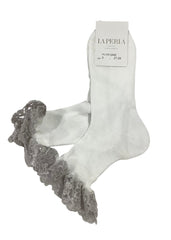 Gray White Lace Cuff Socks
