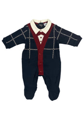 'Emporio Armani' Square Pattern with Burgundy Bow Tie Romper Suit