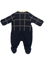'Emporio Armani' Square Pattern with Burgundy Bow Tie Romper Suit